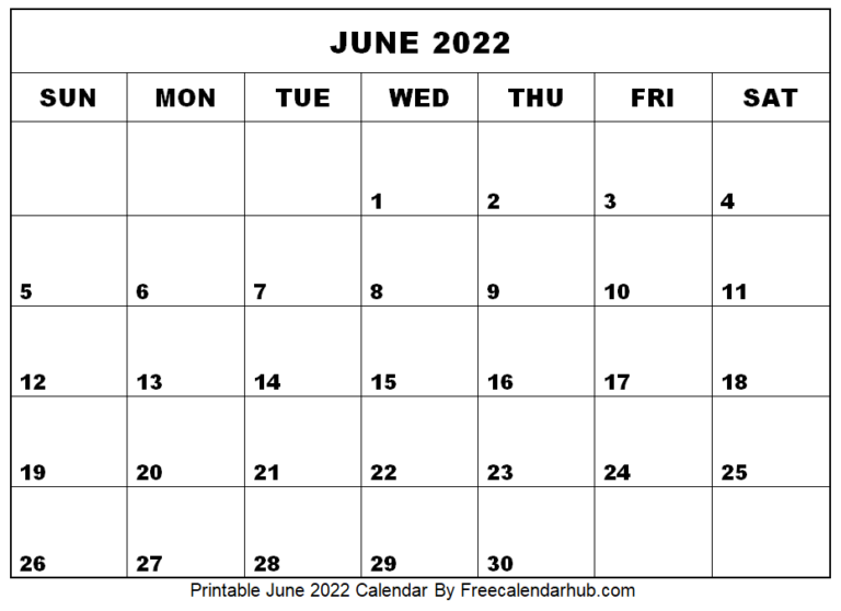 Printable June 2022 Calendar - Free Printable Calendars 2022