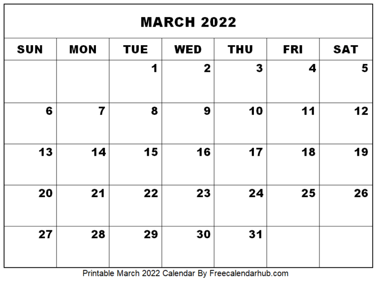 Printable March 2022 Calendar - Free Printable Calendars 2022