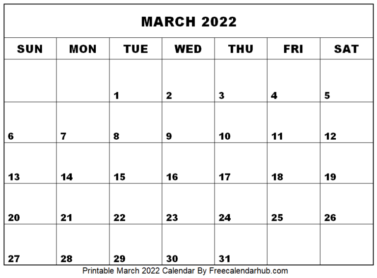 Printable March 2022 Calendar - Free Printable Calendars 2022