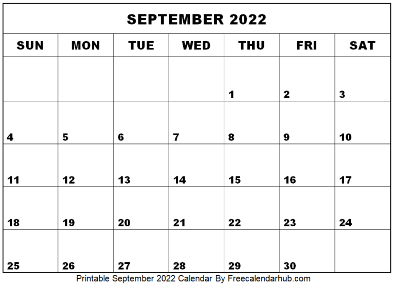 Printable September 2022 Calendar- Free Printable Calendars 2022