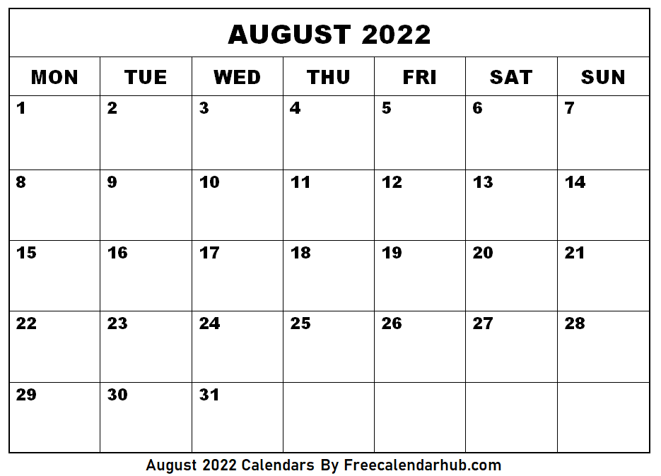 August 2022 Calendar Template Office Use