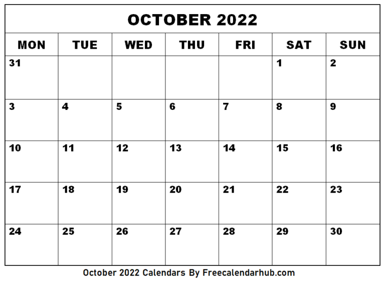 October 2022 Calendar - [50] Free Printable Calendars 2022