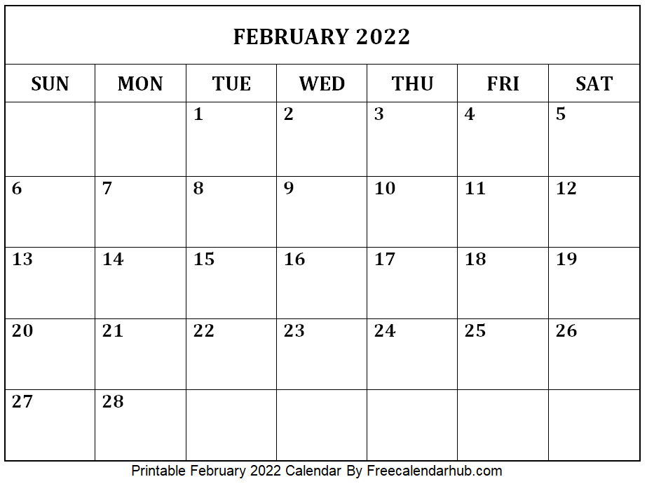 Free Printable February 2022 Calendar PDF, Word, PNG Download 