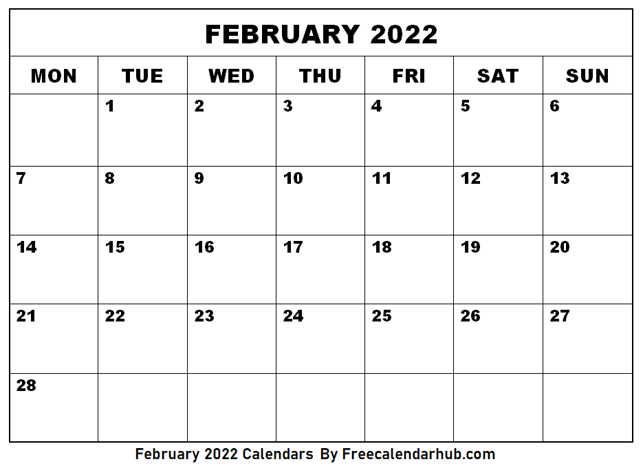Blank February 2022 Calendar