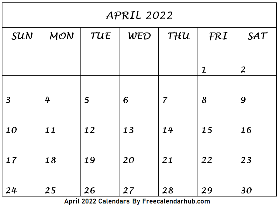 Calendar April 2022 Printable