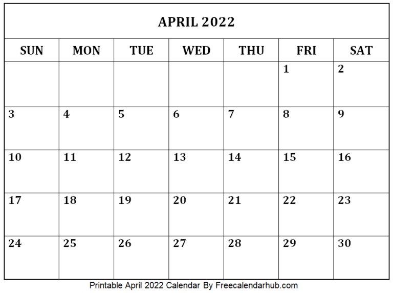 Printable Calendar April 2022 | Editable April Calendar 2022 PDF, PNG, Word