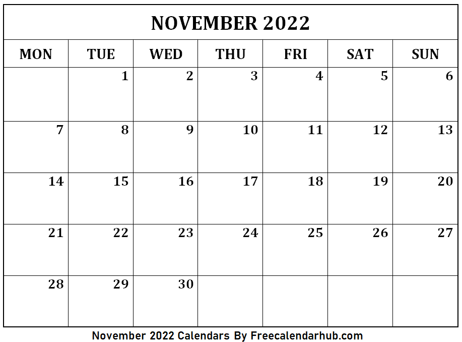 Printable November 2022 Calendar Monday Start
