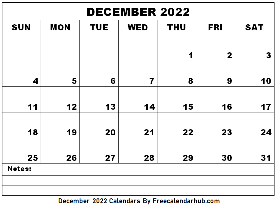 Printable December 2022 Calendar With Notes